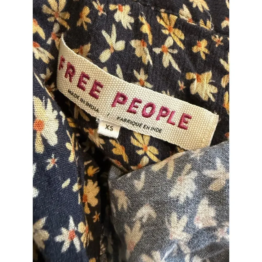 Free People Calisto Bed Jacket Tie Front Top Blackbird Combo XS